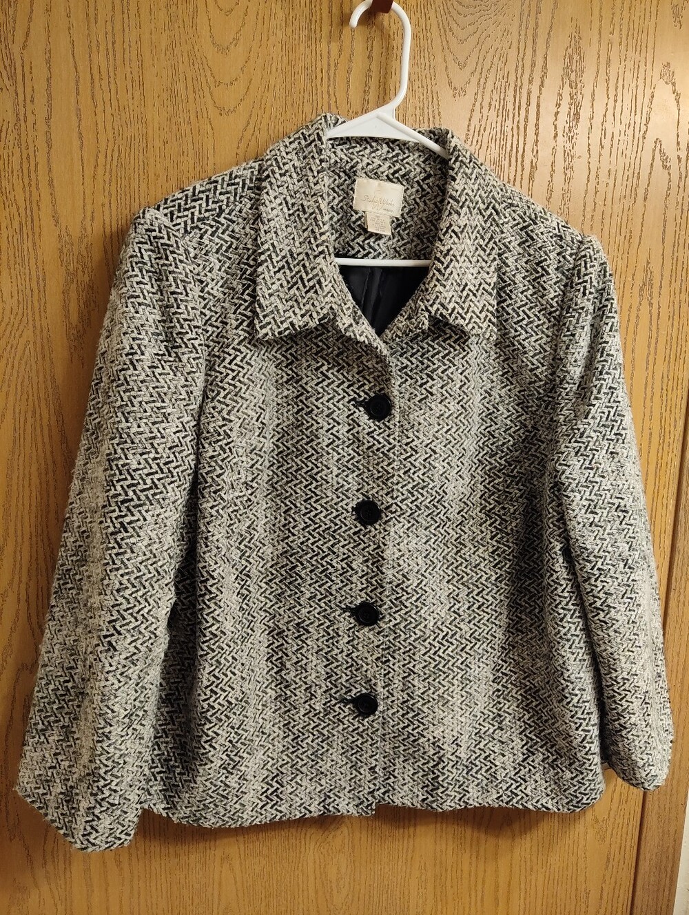 Studio Works Black & White Patterned Pea Coat